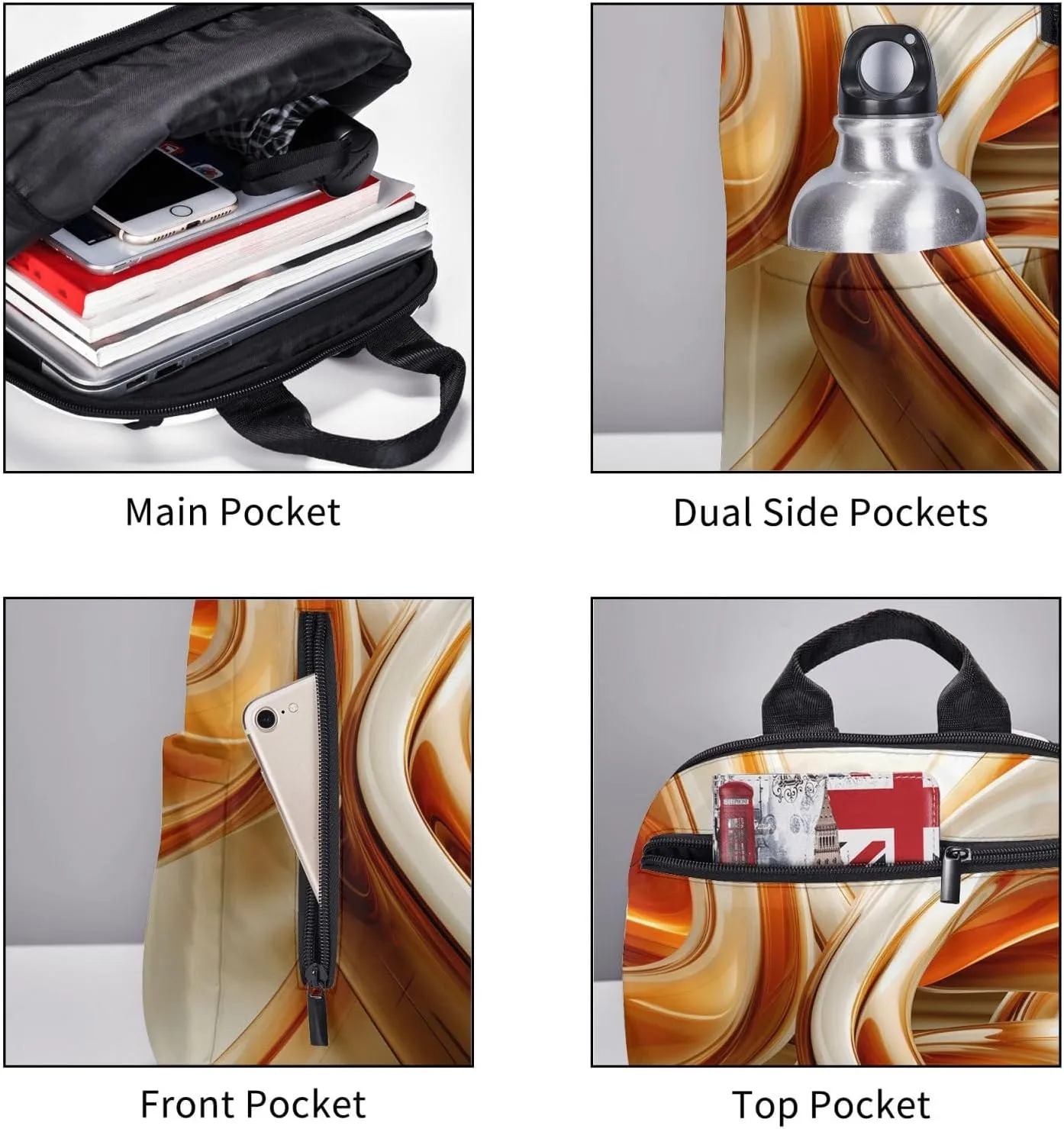Backpack Orange White Lines Travel Casual Laptop Backpack Adjustable Hiking Daypack for Men Women