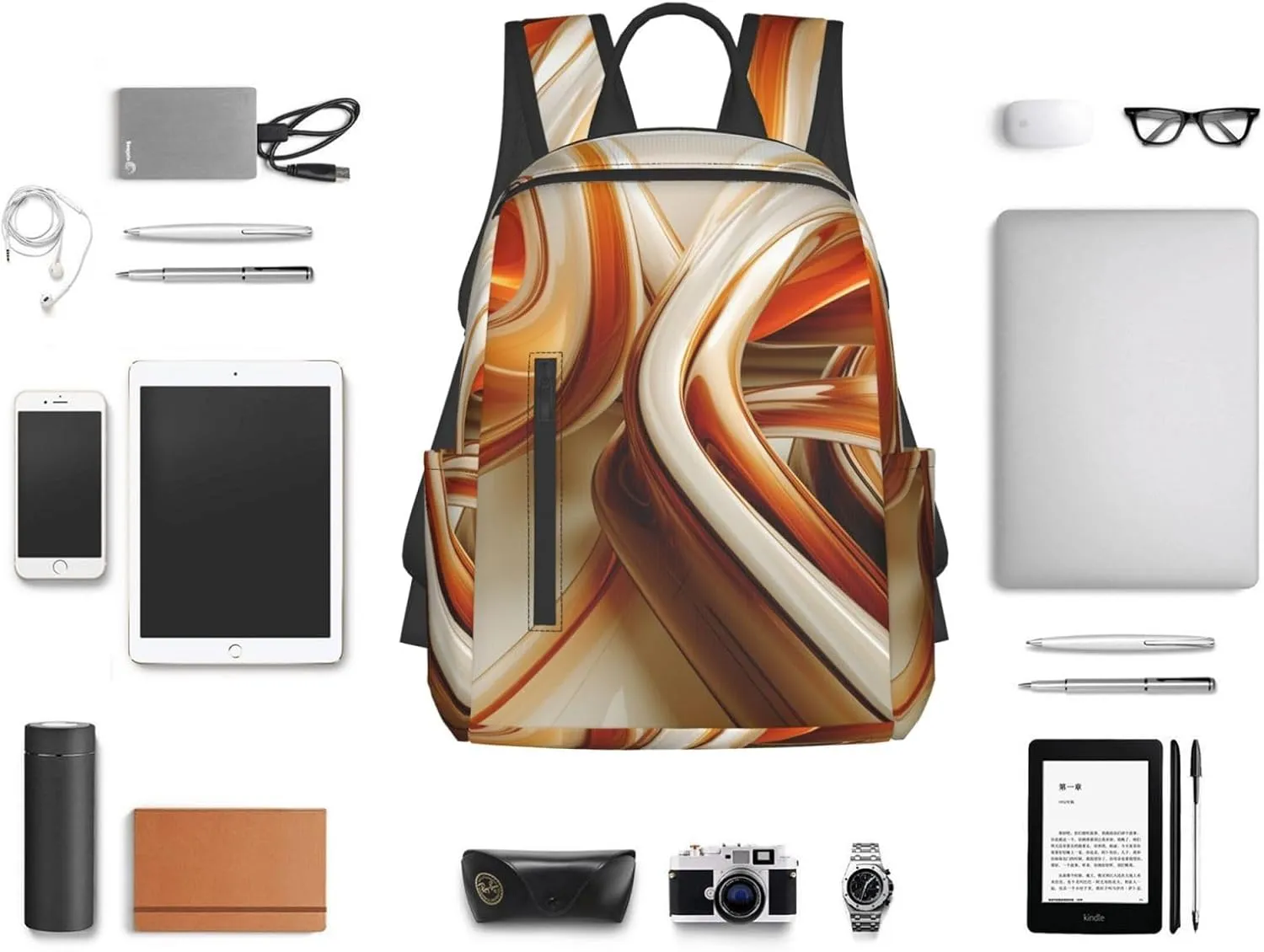 Backpack Orange White Lines Travel Casual Laptop Backpack Adjustable Hiking Daypack for Men Women