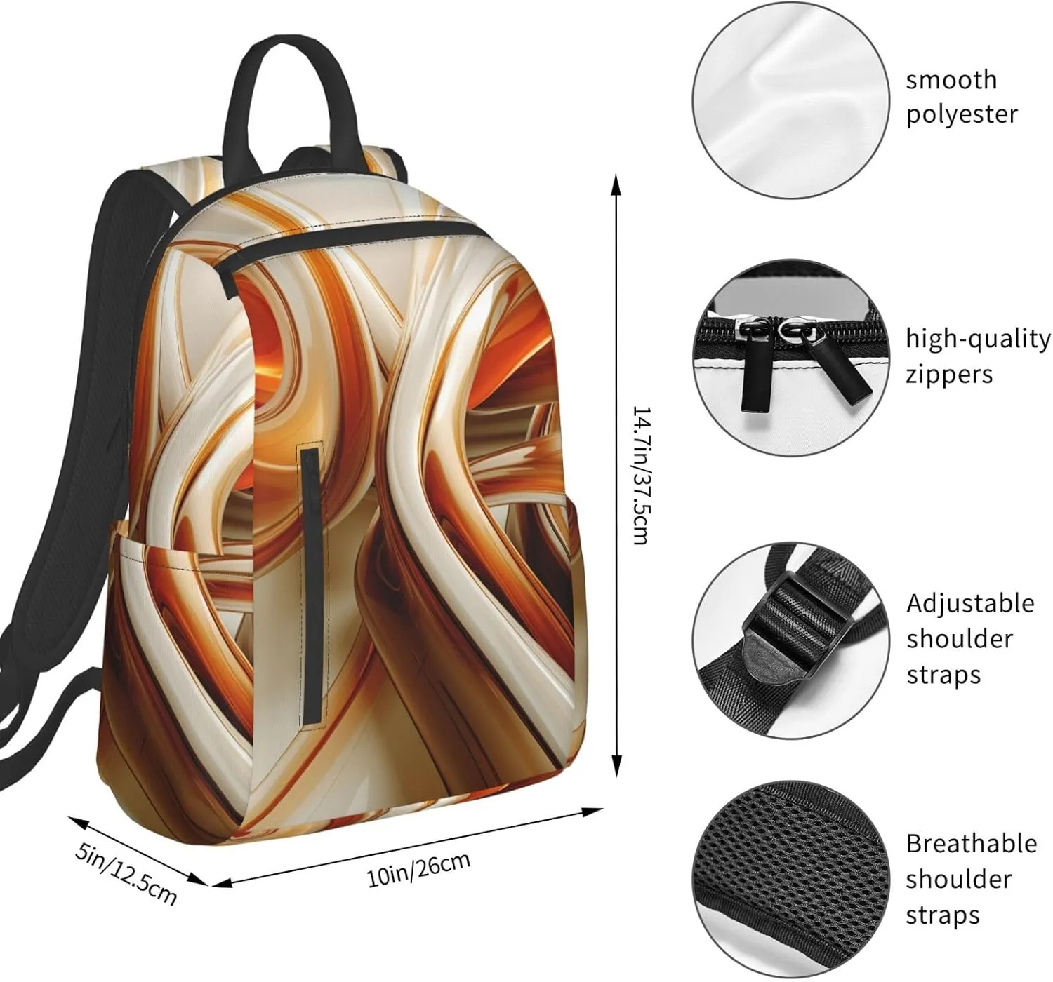 Backpack Orange White Lines Travel Casual Laptop Backpack Adjustable Hiking Daypack for Men Women