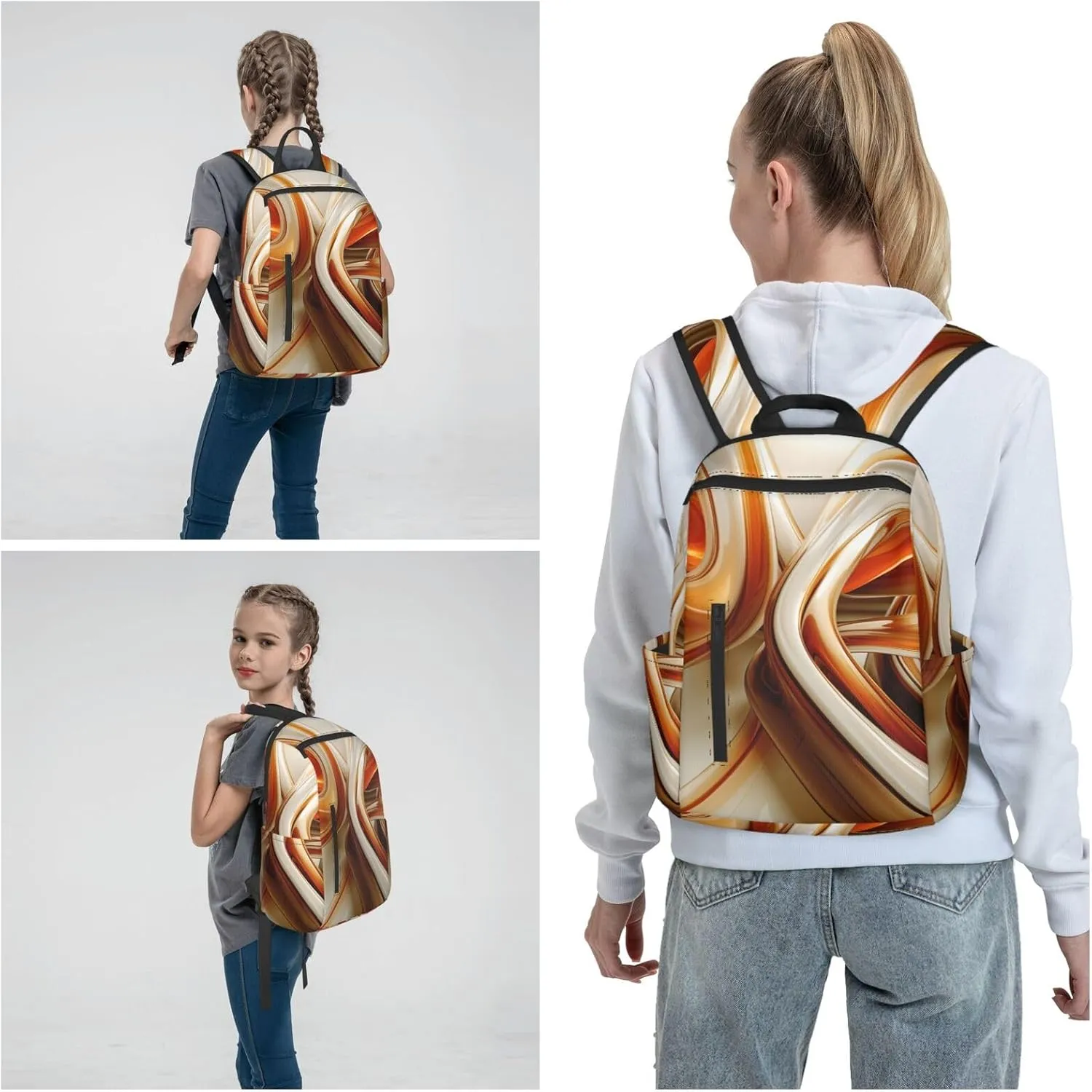 Backpack Orange White Lines Travel Casual Laptop Backpack Adjustable Hiking Daypack for Men Women