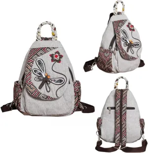 Backpack Purse for Women - Bohemian Hippie Embroidered Woven Canvas Cotton Hemp Small Backpack - Stylish Hippie Women's Mini Backpack Multi Pockets Gift for Mom