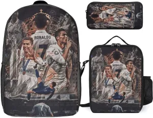 Backpack Set 3 Pcs with Lunch Box, Multipurpose Lightweight Casual Camping Travel Work Backpacks, for Football Fans, Large Capacity Laptop Backpack 17 Inch -01