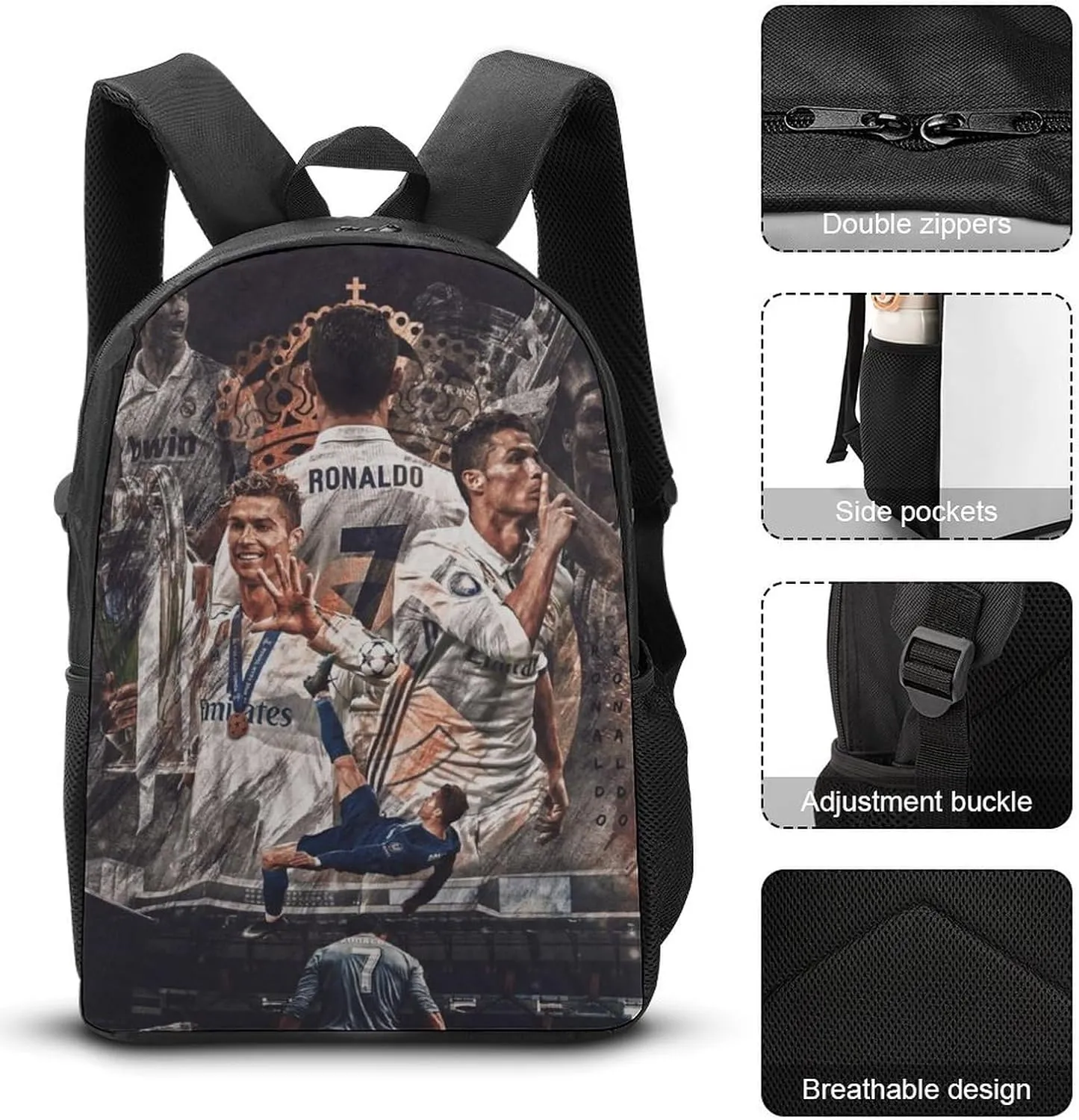 Backpack Set 3 Pcs with Lunch Box, Multipurpose Lightweight Casual Camping Travel Work Backpacks, for Football Fans, Large Capacity Laptop Backpack 17 Inch -01