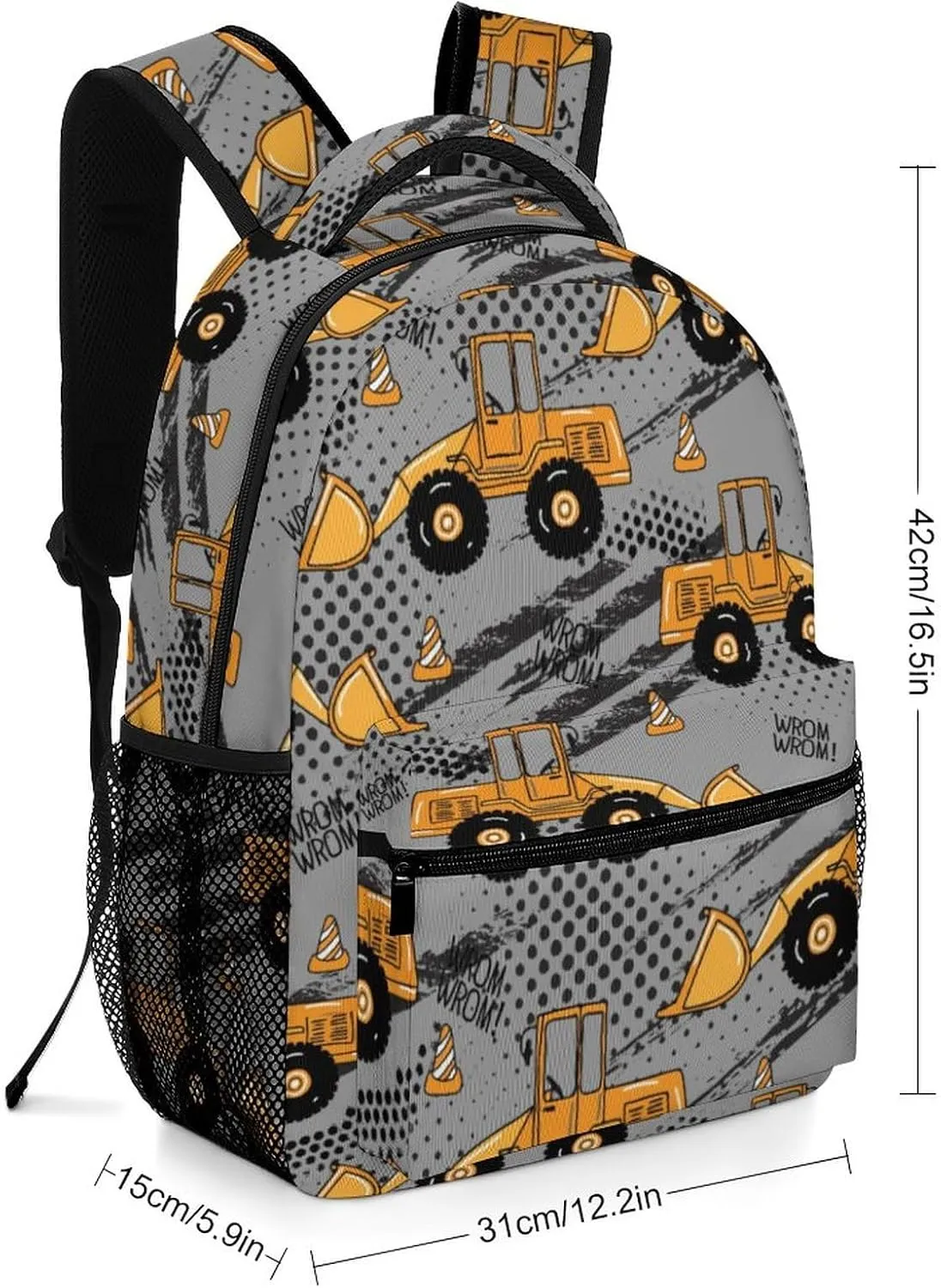 Backpack with Chest Strap Construction Machines Truck Lightweight Casual Daypack Cartoon Travel Computer Notebooks Bag for Men Women