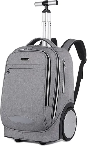Backpack with Wheel,Rolling Backpack with Double Reinforce Telescoping Handle and Laptop Compartment,Travel Backpack with 7 Inch Large Wheels Easy Going Up and Down Staircase for Business Travel Grey