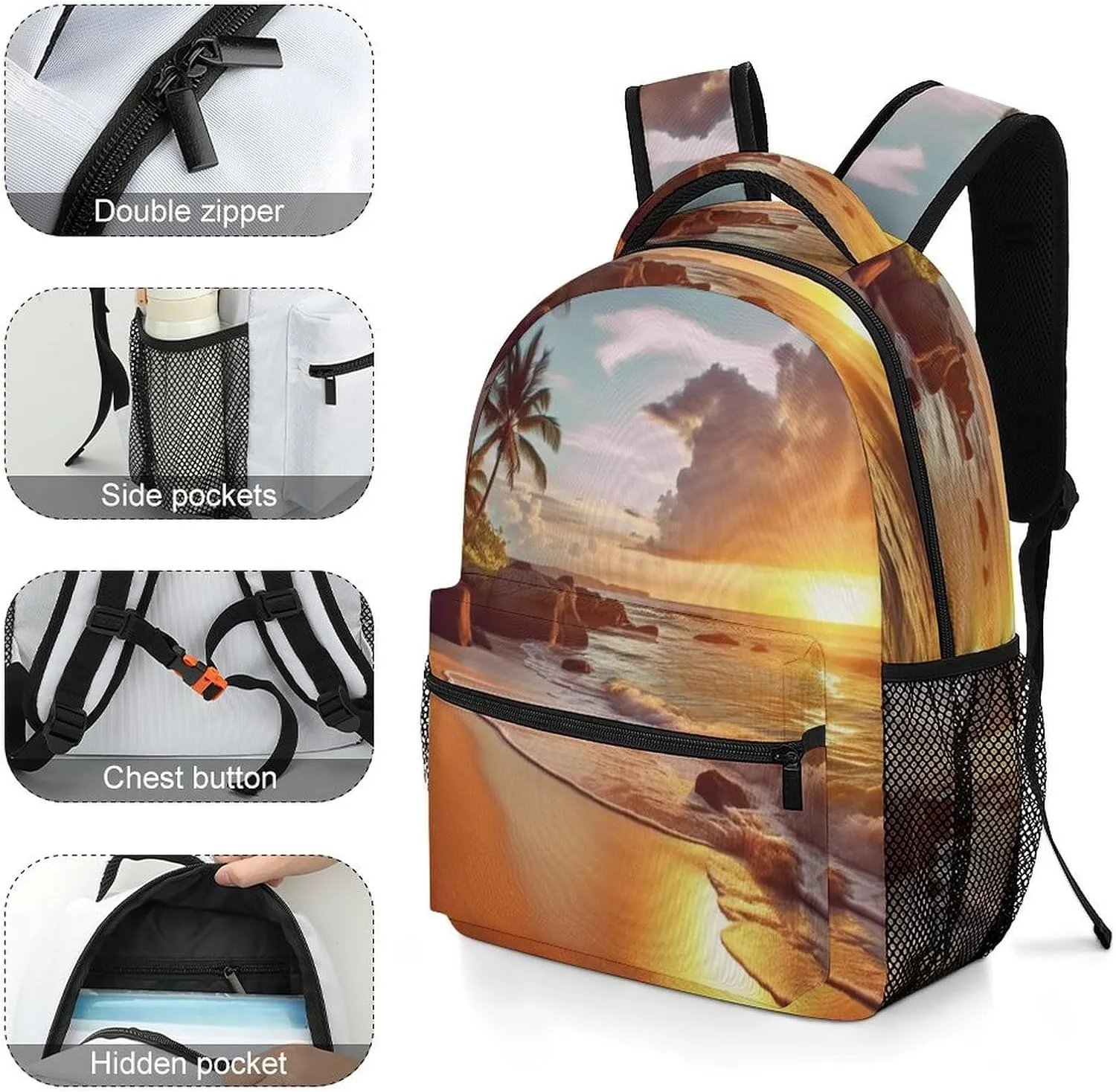 Backpacks Tropical Beach at Sunset Travel Bag Laptop Backpack Casual Daypack for Weekender Business Hiking