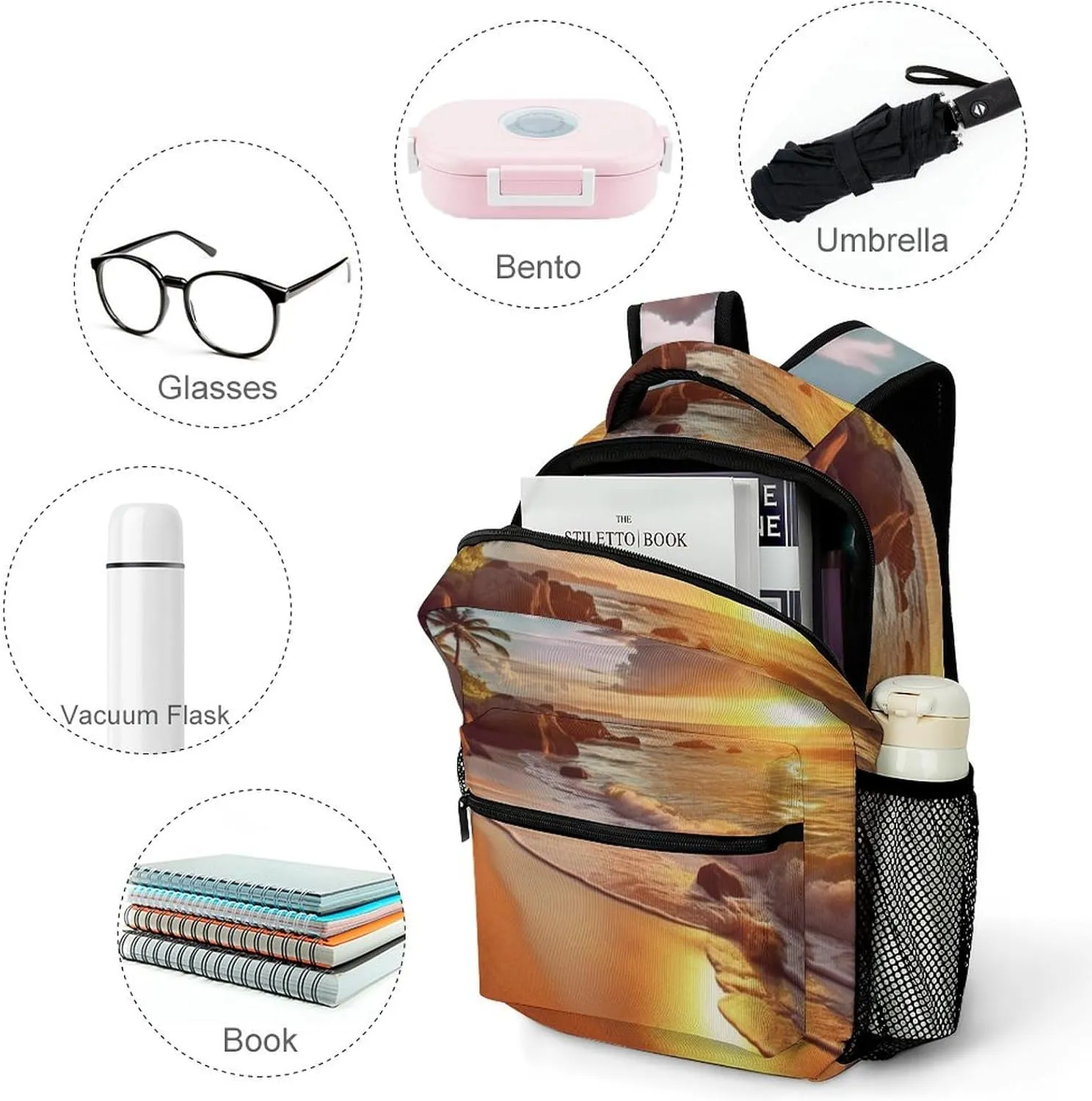 Backpacks Tropical Beach at Sunset Travel Bag Laptop Backpack Casual Daypack for Weekender Business Hiking