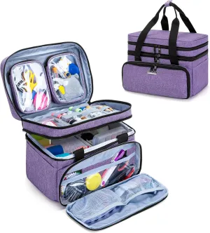 BAFASO Double Layer Sewing Accessories Organizer with 2 Detachable Pouches, Large Sewing Storage Bag for Sewing Tools (BAG ONLY), Purple