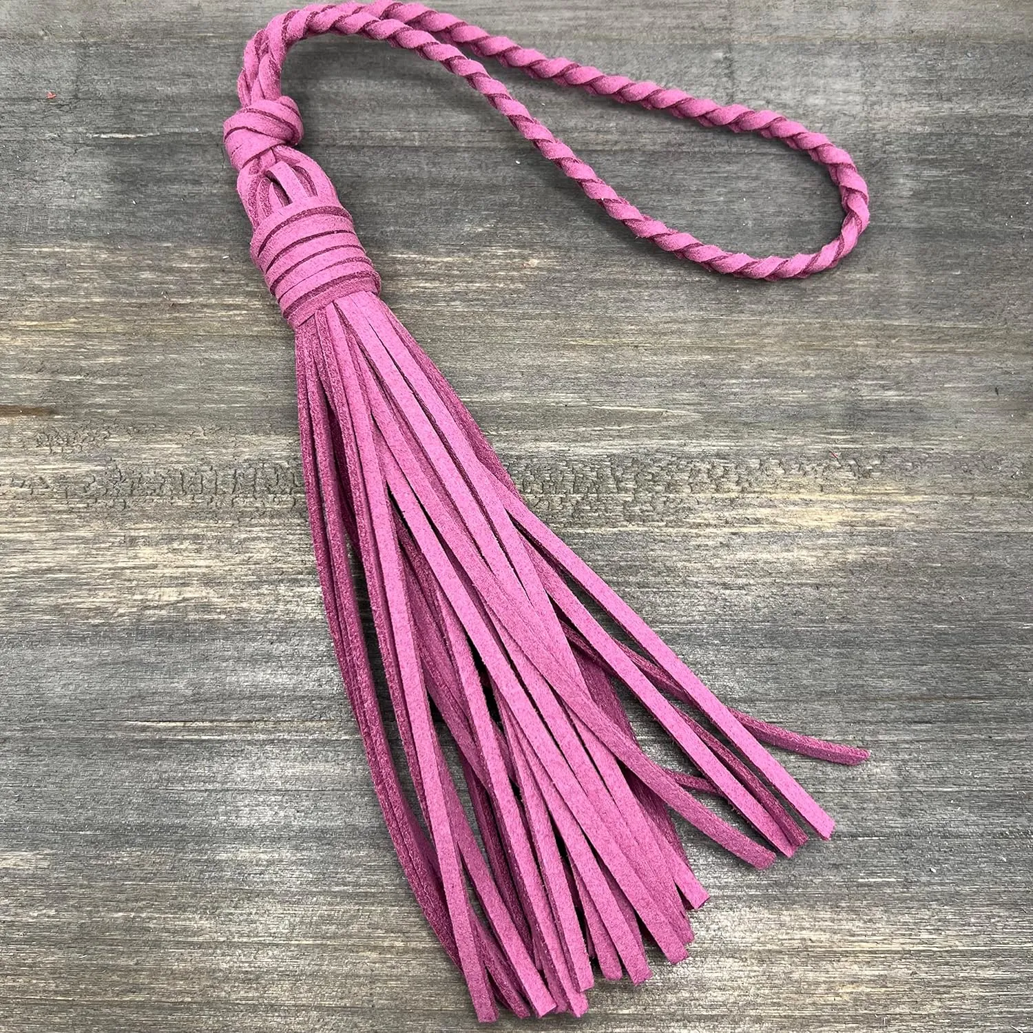 Bag Charm with Tassel for Purses & Totes Faux Suede Leather (Dusty Rose)