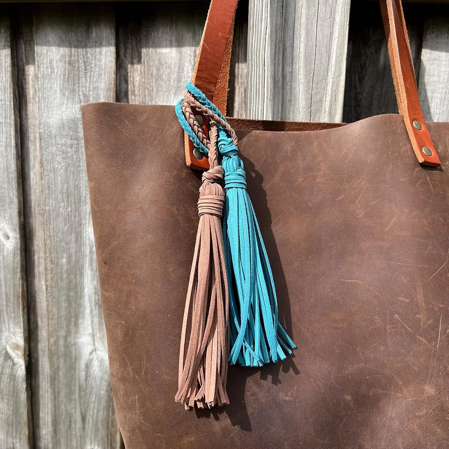 Bag Charm with Tassel for Purses & Totes Faux Suede Leather (Dusty Rose)
