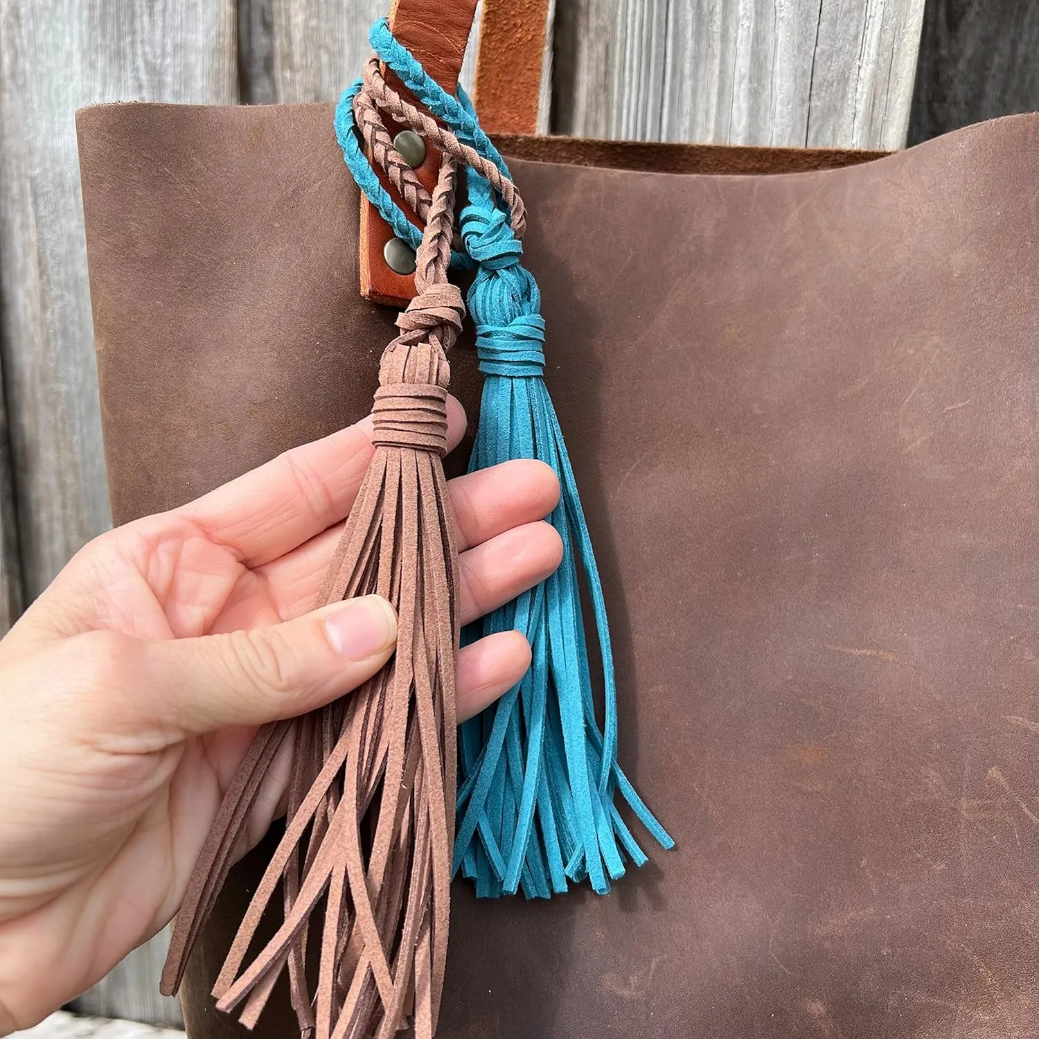 Bag Charm with Tassel for Purses & Totes Faux Suede Leather (Dusty Rose)