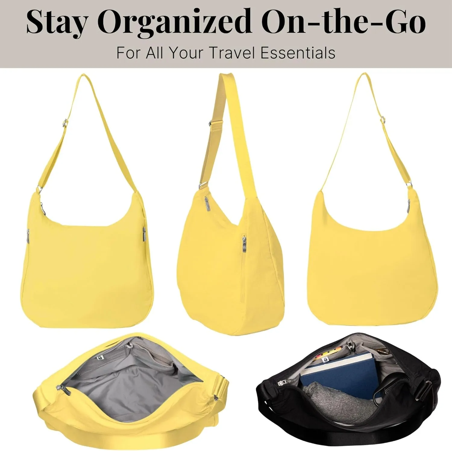 Baggallini Swift Hobo Crossbody Bag for Women - Lightweight 15.7"x16" Travel Purse Handbag Hobo Bag