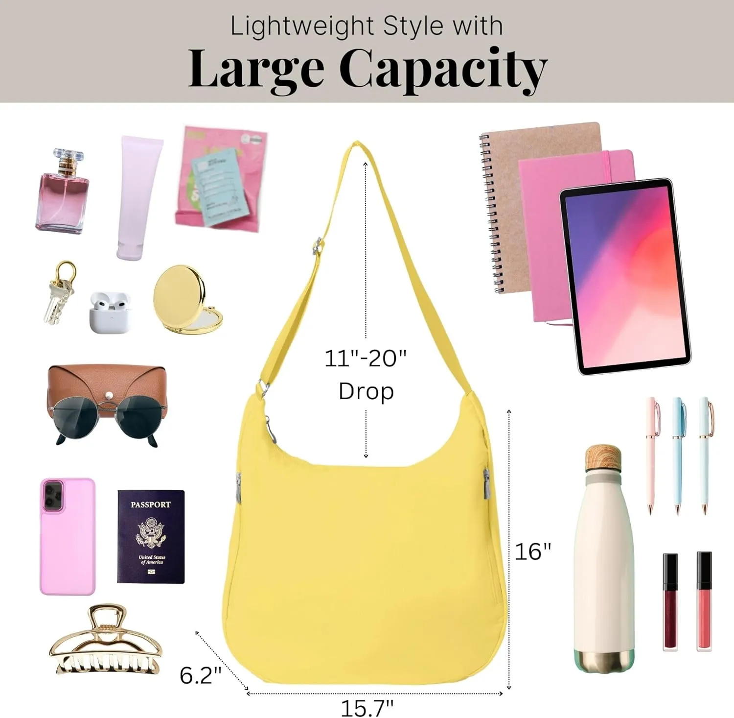 Baggallini Swift Hobo Crossbody Bag for Women - Lightweight 15.7"x16" Travel Purse Handbag Hobo Bag