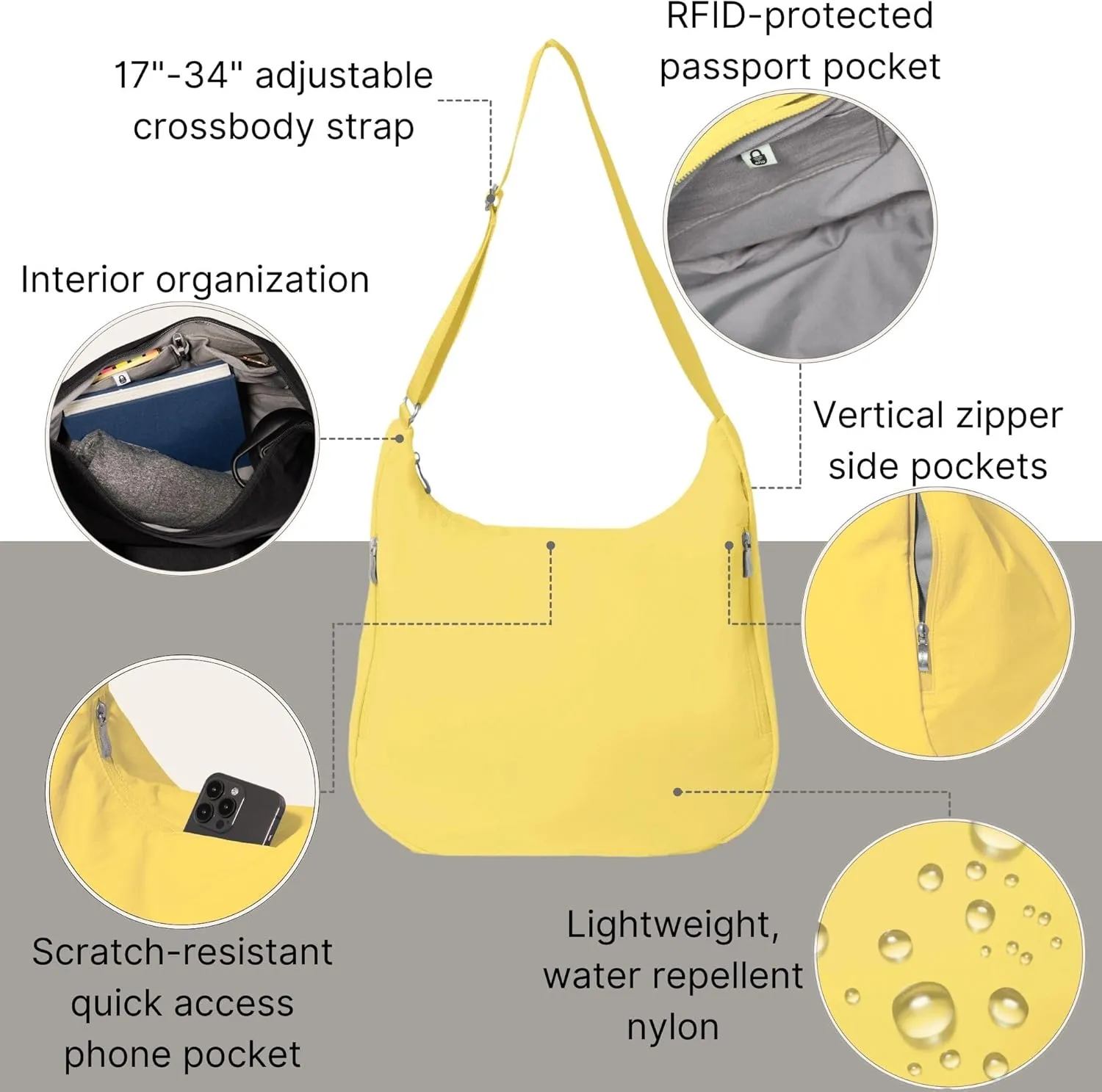 Baggallini Swift Hobo Crossbody Bag for Women - Lightweight 15.7"x16" Travel Purse Handbag Hobo Bag