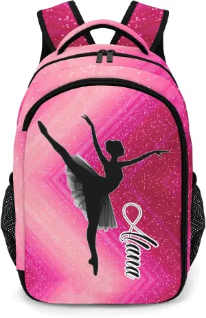 Ballerina Dance Pink Daypack Backpack Laptop Bag Custom Name Shoulder Bags School Backpack for Sports Party