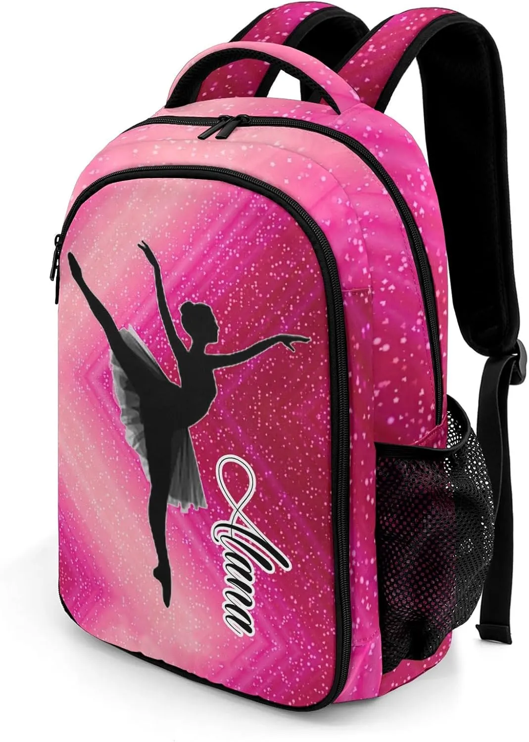 Ballerina Dance Pink Daypack Backpack Laptop Bag Custom Name Shoulder Bags School Backpack for Sports Party