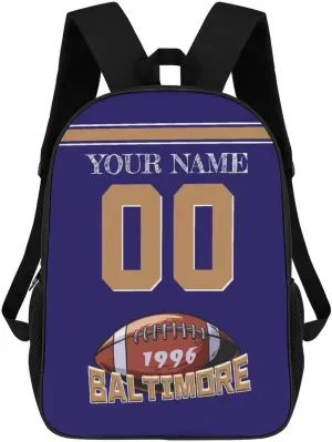 Baltimore Backpack Custom Name Number Laptop Shoulder Bag Bookbag Personalized Sports Gift for Men Women Boy Girl, 17 Inch