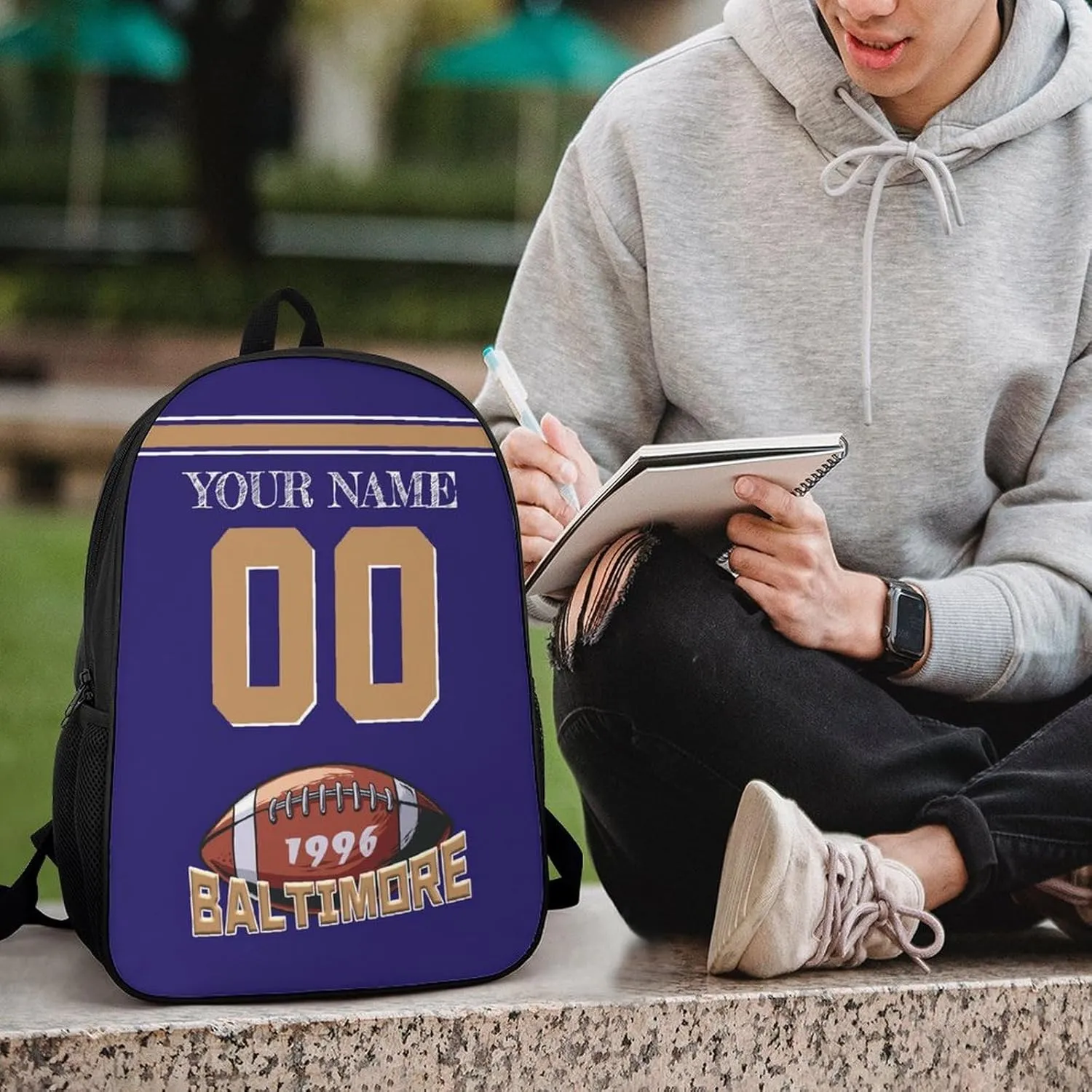 Baltimore Backpack Custom Name Number Laptop Shoulder Bag Bookbag Personalized Sports Gift for Men Women Boy Girl, 17 Inch
