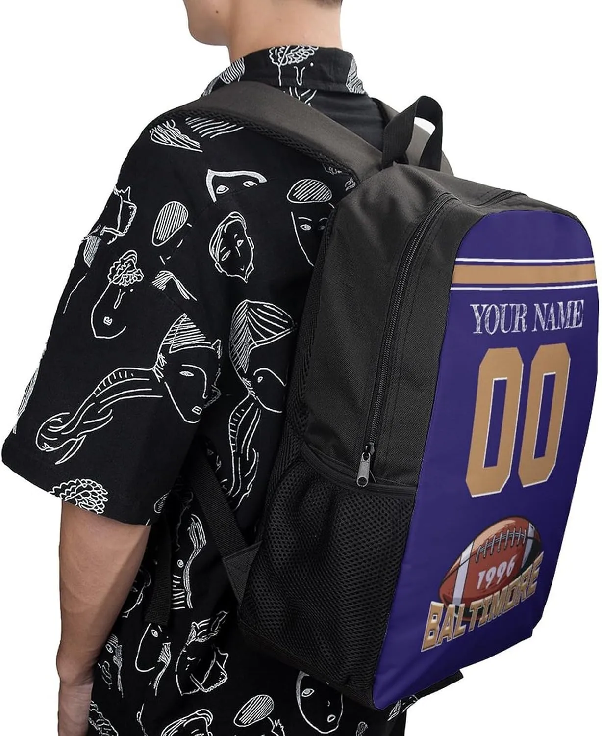 Baltimore Backpack Custom Name Number Laptop Shoulder Bag Bookbag Personalized Sports Gift for Men Women Boy Girl, 17 Inch