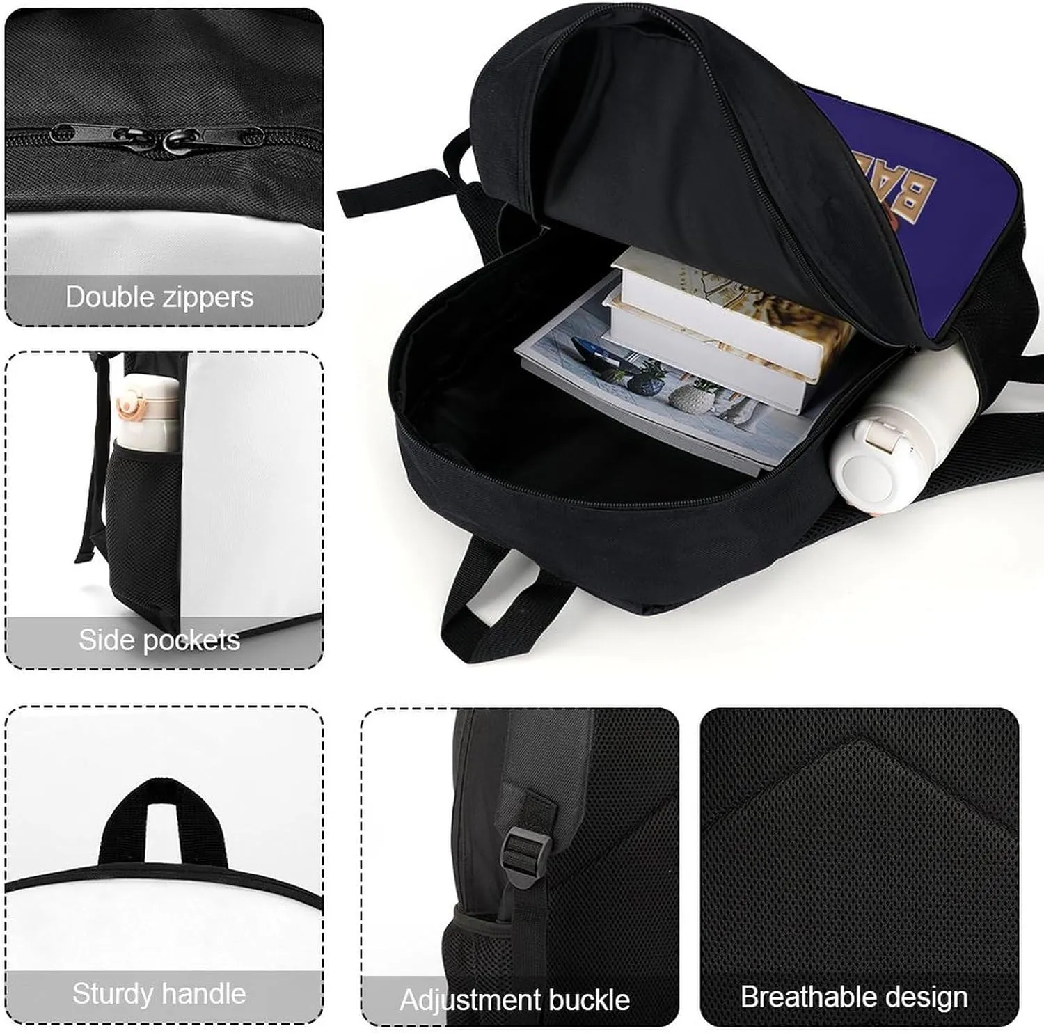 Baltimore Backpack Custom Name Number Laptop Shoulder Bag Bookbag Personalized Sports Gift for Men Women Boy Girl, 17 Inch