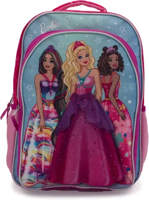 Barbie & Friends Cosplay Backpack, Girls Bookbag with Adjustable Shoulder Straps & Padded Back, 16” School Bag w/3D Skirt and Metallic Fabric Tiara.