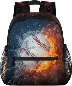 Baseball Fire Water Toddler Backpack for Little Boys Small Bookbags Backpack Preschool Kindergarten Backpack Lightweight Waterproof Mini Travel Student Bookbag