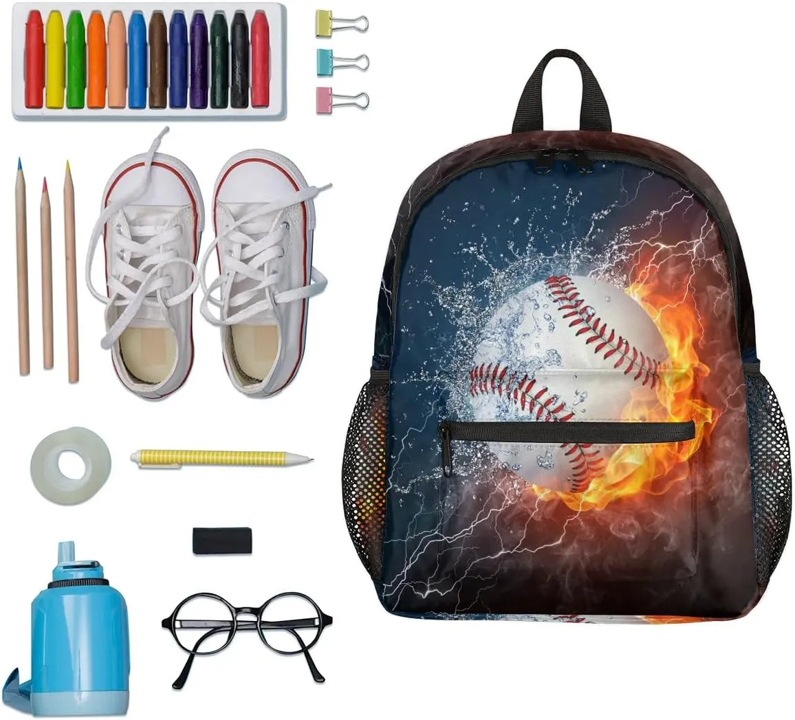 Baseball Fire Water Toddler Backpack for Little Boys Small Bookbags Backpack Preschool Kindergarten Backpack Lightweight Waterproof Mini Travel Student Bookbag
