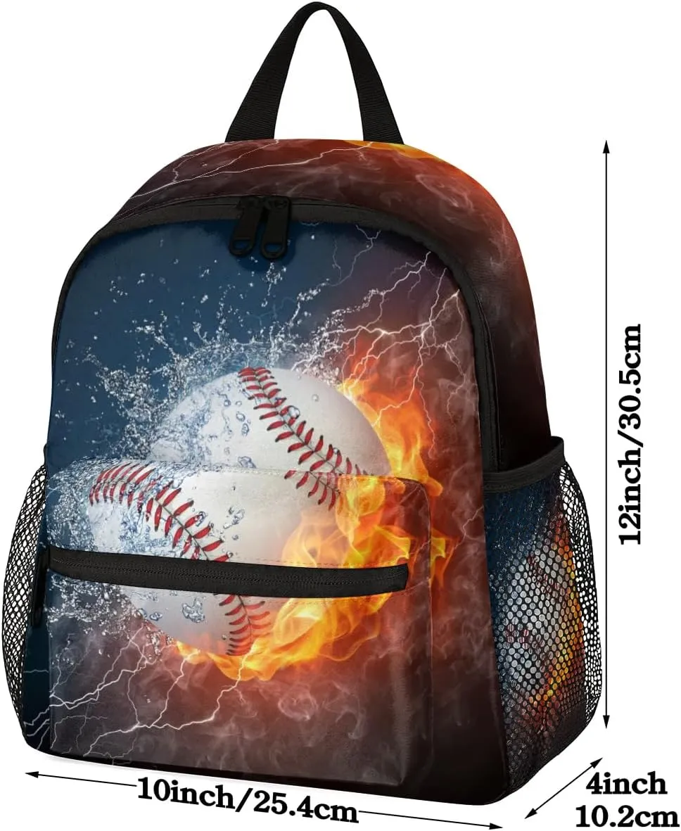 Baseball Fire Water Toddler Backpack for Little Boys Small Bookbags Backpack Preschool Kindergarten Backpack Lightweight Waterproof Mini Travel Student Bookbag