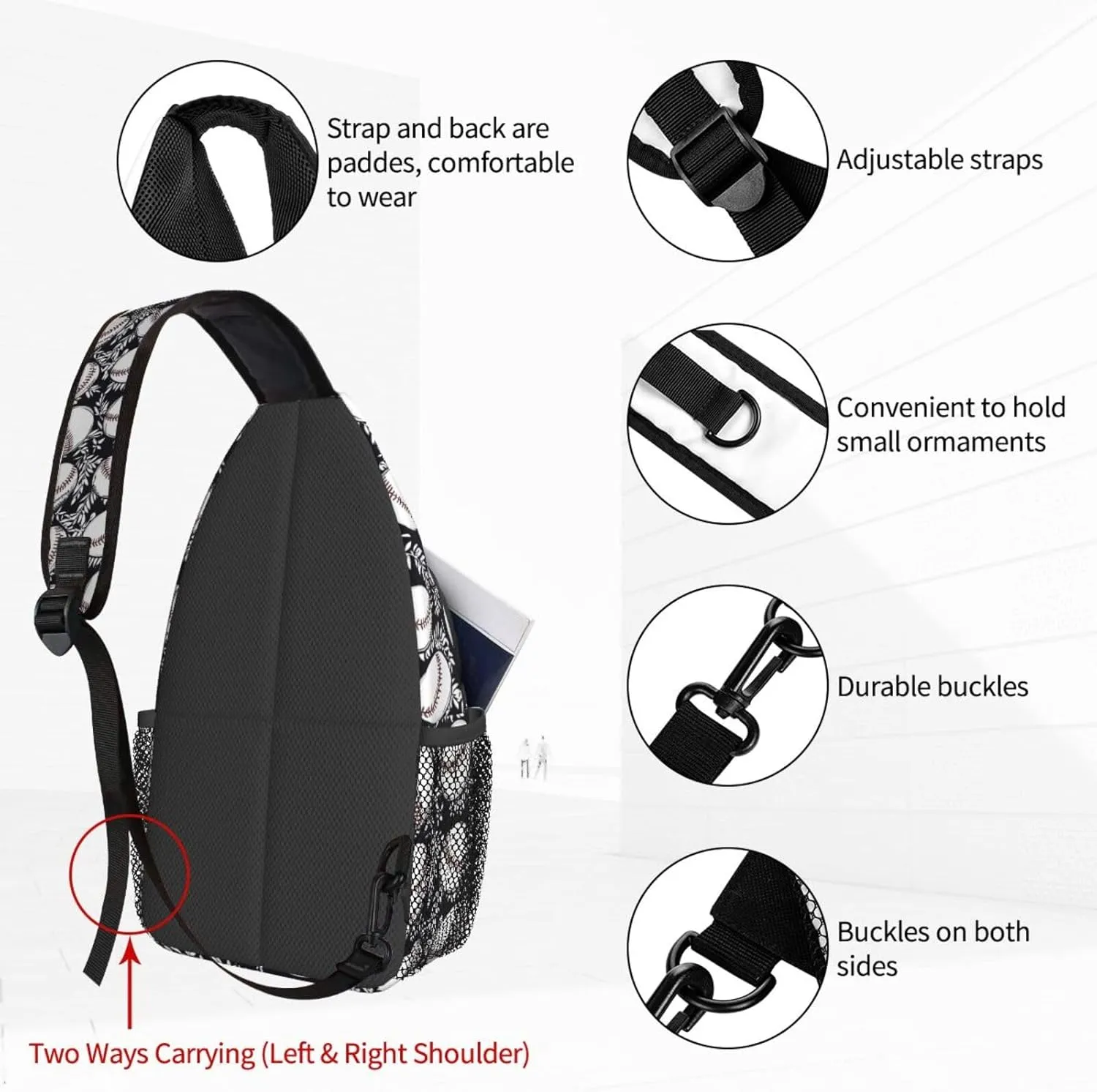 Baseball Leaves Sling Bag For Women Crossbody Shoulder Bag Casual Daypack Backpacks Men Chest Bag Gym Cycling Travel Hiking