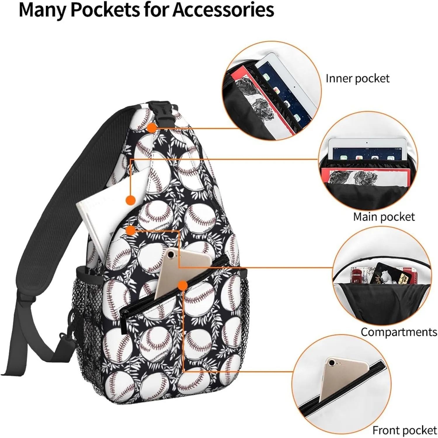 Baseball Leaves Sling Bag For Women Crossbody Shoulder Bag Casual Daypack Backpacks Men Chest Bag Gym Cycling Travel Hiking