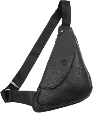 Basic Black Leather Sling Bag Crossbody Chest Pack Shoulder Daypack (Black)