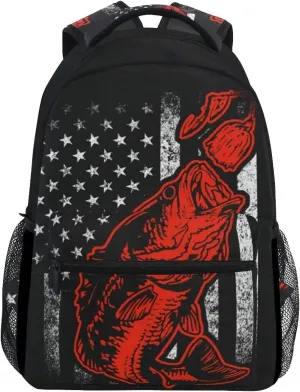 Bass Fishing American Flag Fashion Casual Backpack Bag, Lightweight Backpacks for Adult For Camping,Hiking,Travel (02)