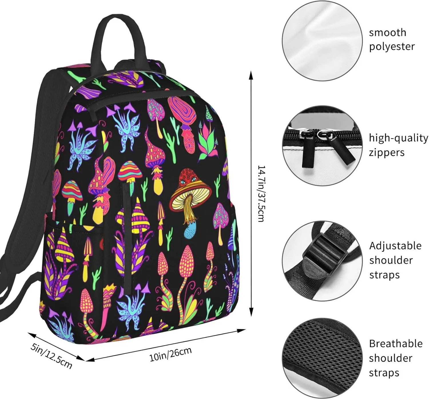 bassyil Mushroom Backpack Bookbag Laptop Backpacks Multipurpose Daypack For Boys Girls School Men Women Picnic Travel Hiking