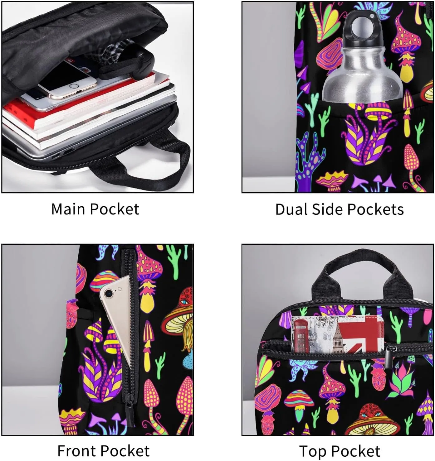bassyil Mushroom Backpack Bookbag Laptop Backpacks Multipurpose Daypack For Boys Girls School Men Women Picnic Travel Hiking