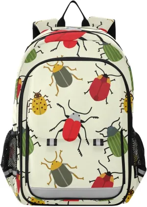 Beetles Cute Insect Backpack Kids School Bag Lightweight Laptop Backpack Elementary Capacity Student Bookbags for Travel Daypack with Reflective Stripes