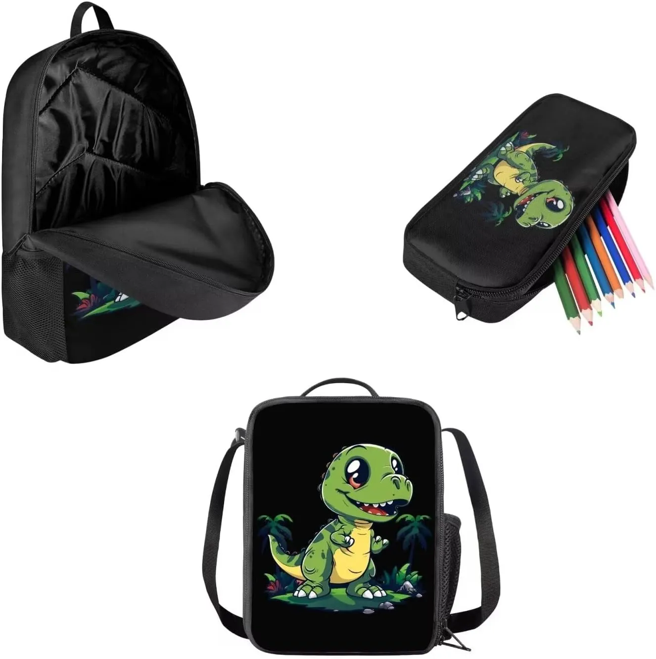 Biyejit Kid's School Bag Set Included Shoulder Bagpack Lunch Tote Bags Pen Holder Organizer 3 Piece