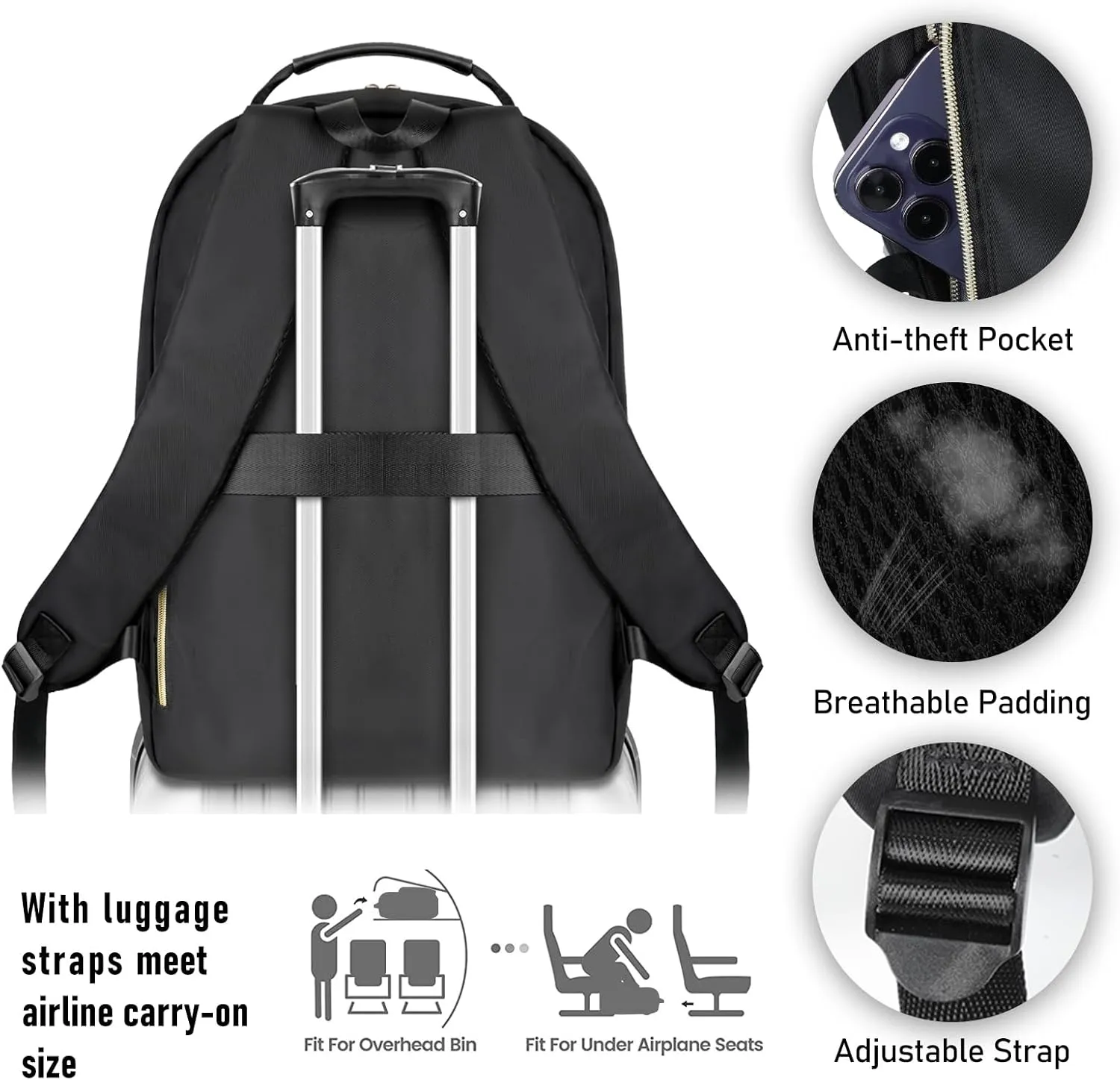 Black Backpack for Women, School Backpack for Girls, Daypack Bookbag, Kids Book Bag, Mochilas Escolares para High School Colloge Back Pack