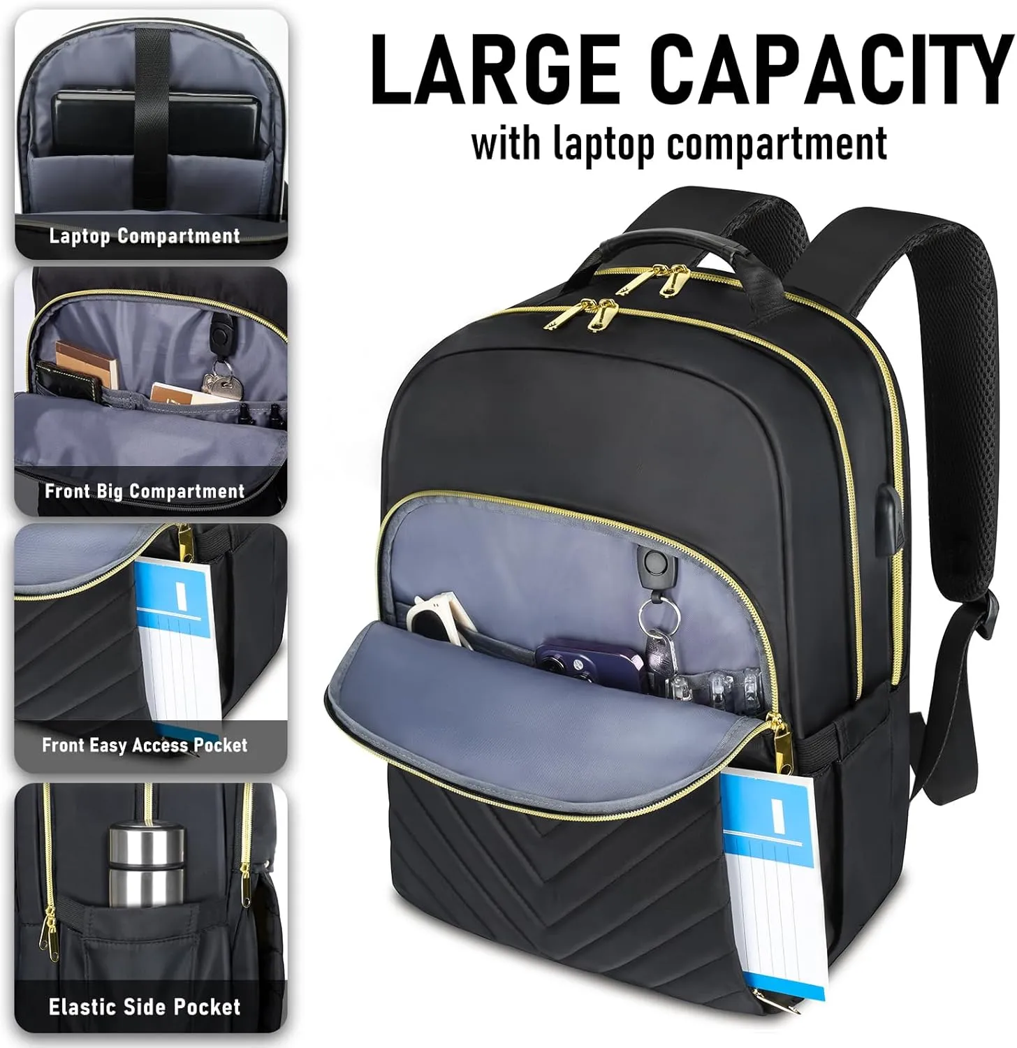 Black Backpack for Women, School Backpack for Girls, Daypack Bookbag, Kids Book Bag, Mochilas Escolares para High School Colloge Back Pack