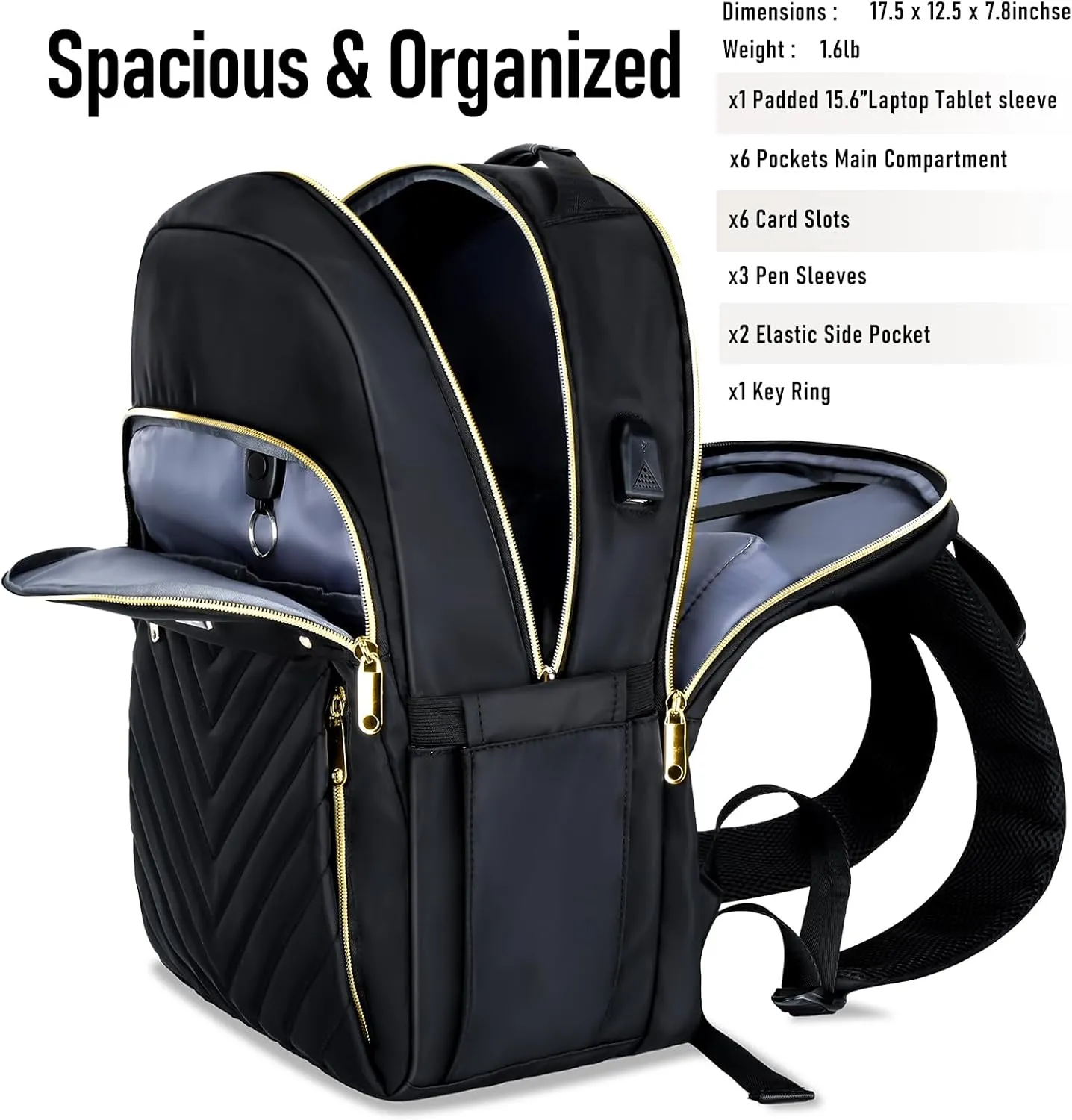 Black Backpack for Women, School Backpack for Girls, Daypack Bookbag, Kids Book Bag, Mochilas Escolares para High School Colloge Back Pack
