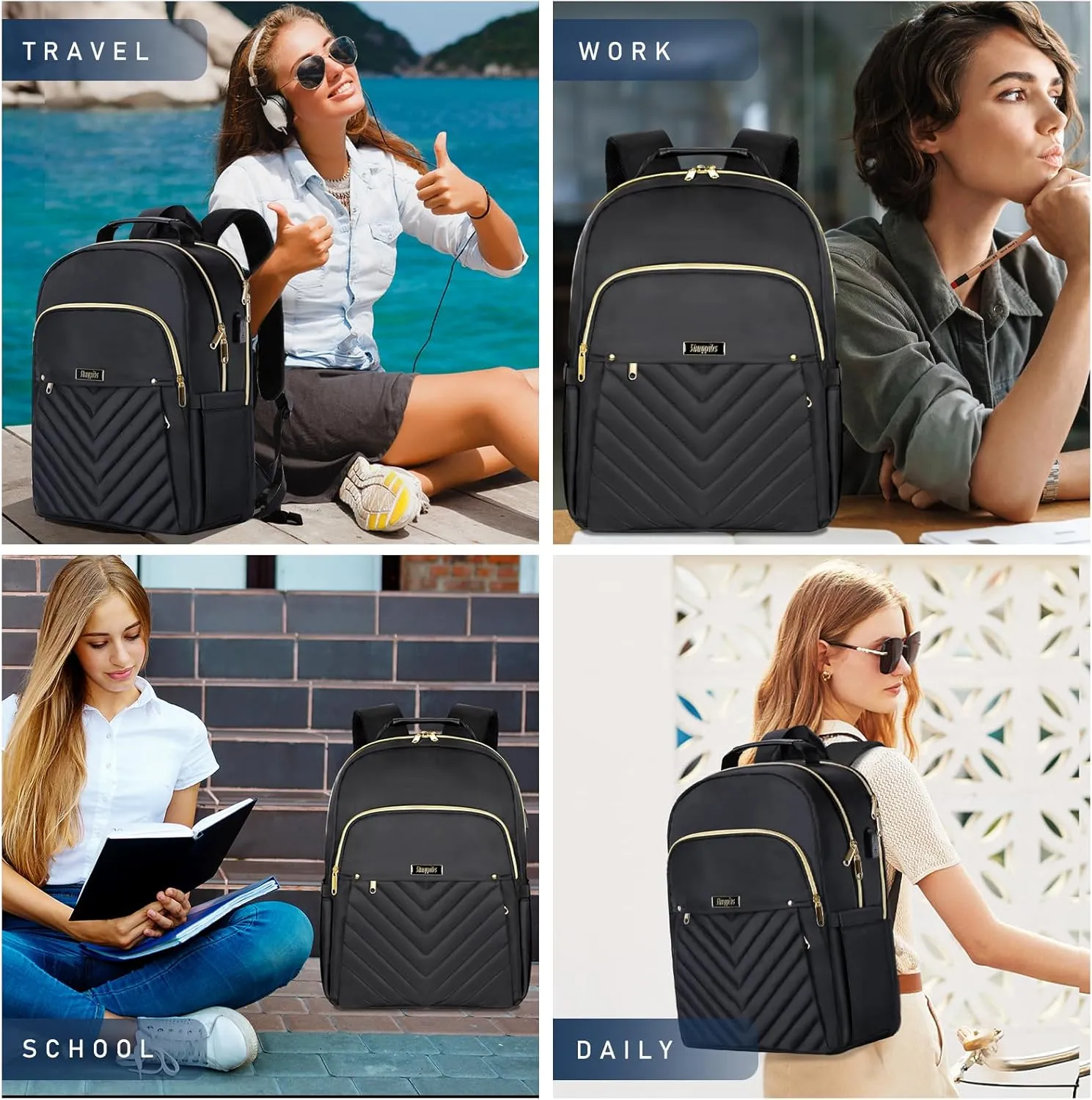 Black Backpack for Women, School Backpack for Girls, Daypack Bookbag, Kids Book Bag, Mochilas Escolares para High School Colloge Back Pack