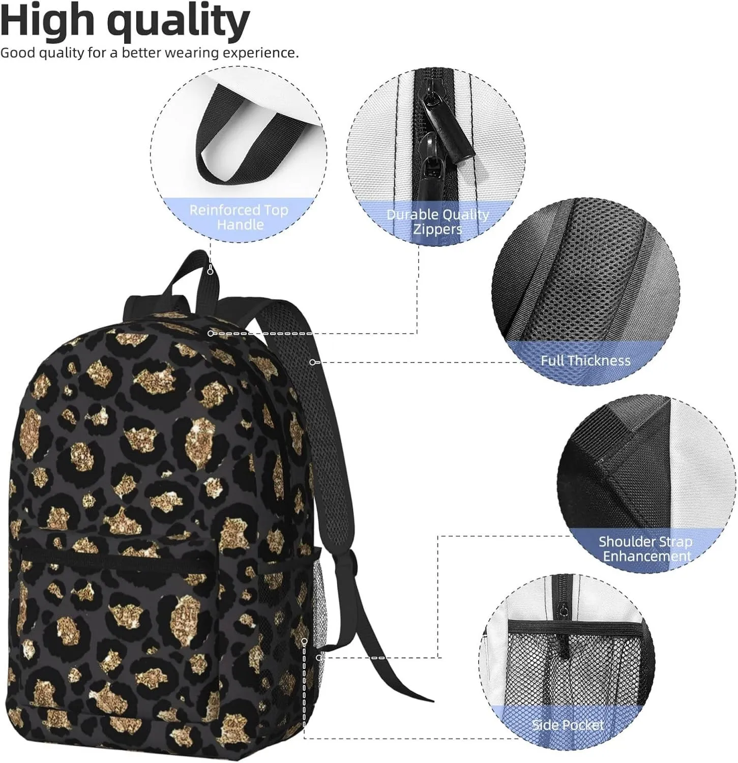 Black Leopard Print 17 Inch Backpacks Multipurpose Laptop Backpack Double Shoulder Bag for Men Women Gifts