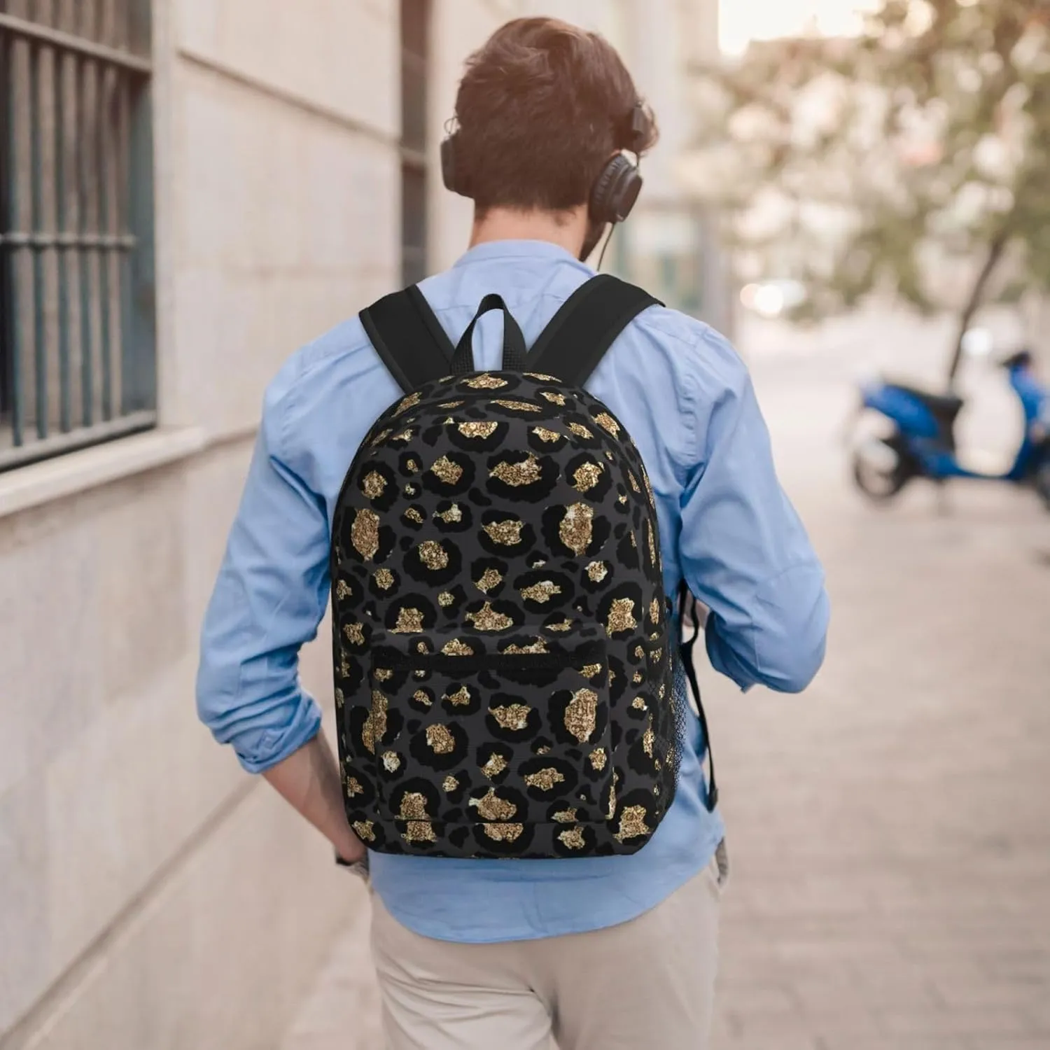 Black Leopard Print 17 Inch Backpacks Multipurpose Laptop Backpack Double Shoulder Bag for Men Women Gifts