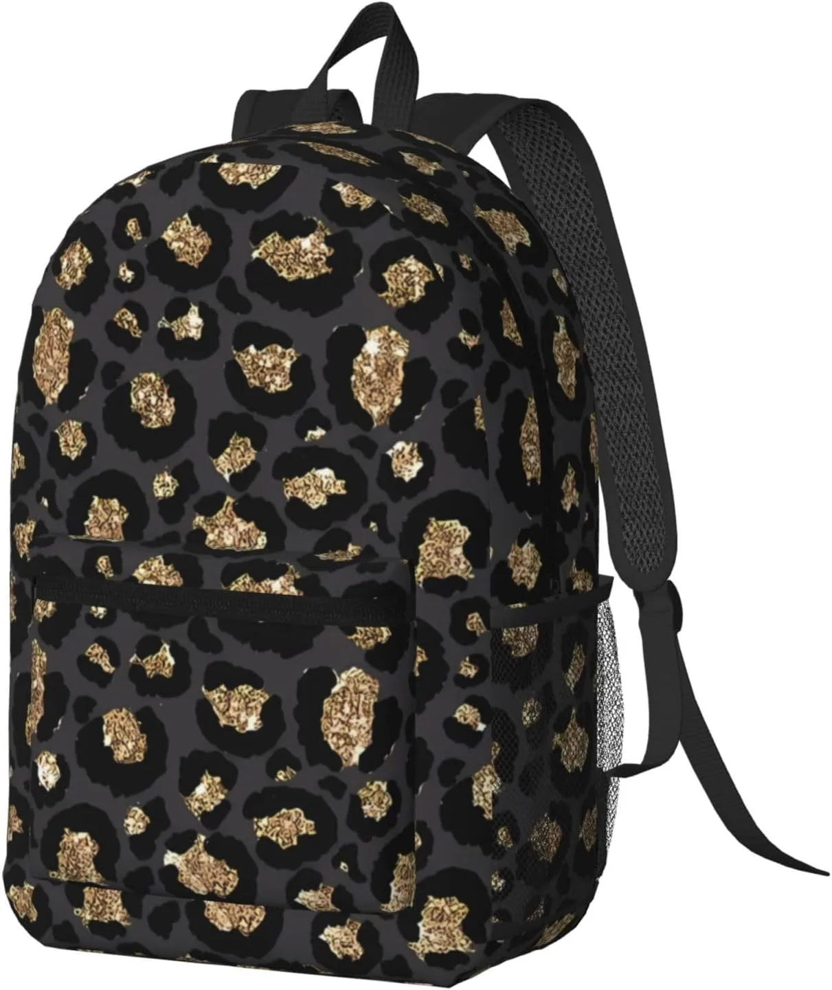 Black Leopard Print 17 Inch Backpacks Multipurpose Laptop Backpack Double Shoulder Bag for Men Women Gifts