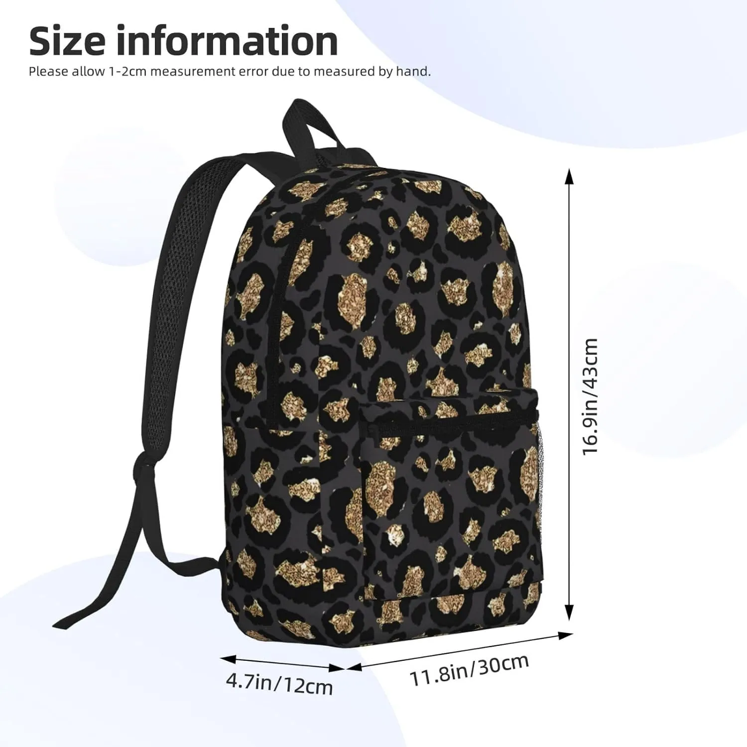 Black Leopard Print 17 Inch Backpacks Multipurpose Laptop Backpack Double Shoulder Bag for Men Women Gifts