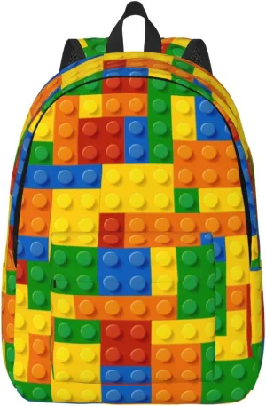 Blocks Colorful Fun Pattern Backpack for Girls Boys Women Lightweight Canvas Bookbag Casual Daypack for Travel Outdoor Camping, 15 Inch