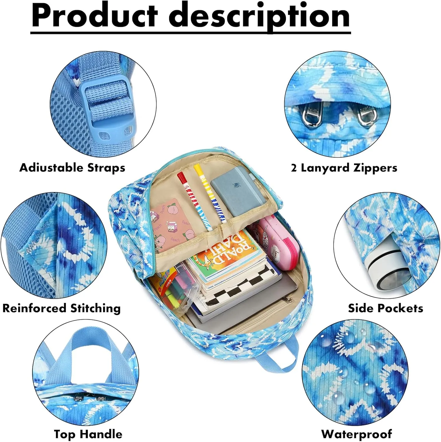 Bluboon Teens Backpack Set Girls School Backpack Lunch Box Pencil Bags Student Bookbags 3 in 1
