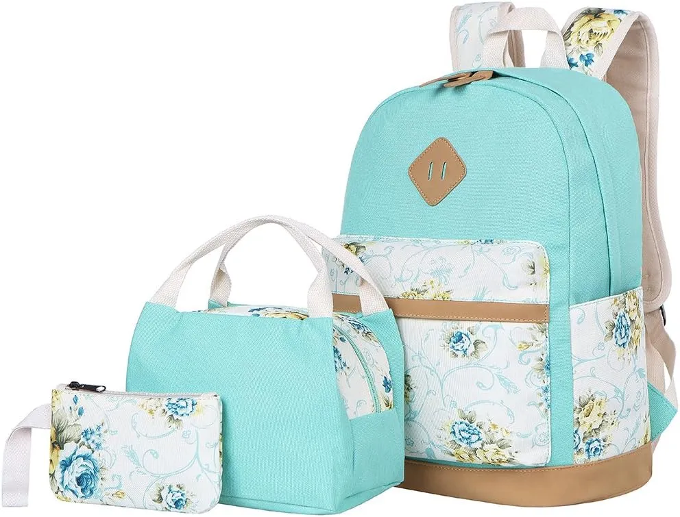 Bluboon Teens Backpack Set Girls School Backpack Lunch Box Pencil Bags Student Bookbags 3 in 1