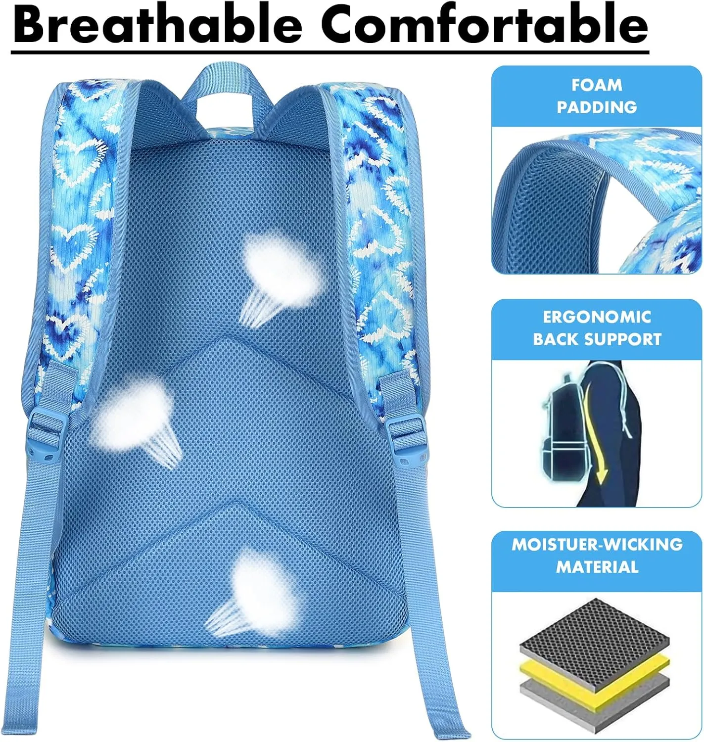 Bluboon Teens Backpack Set Girls School Backpack Lunch Box Pencil Bags Student Bookbags 3 in 1