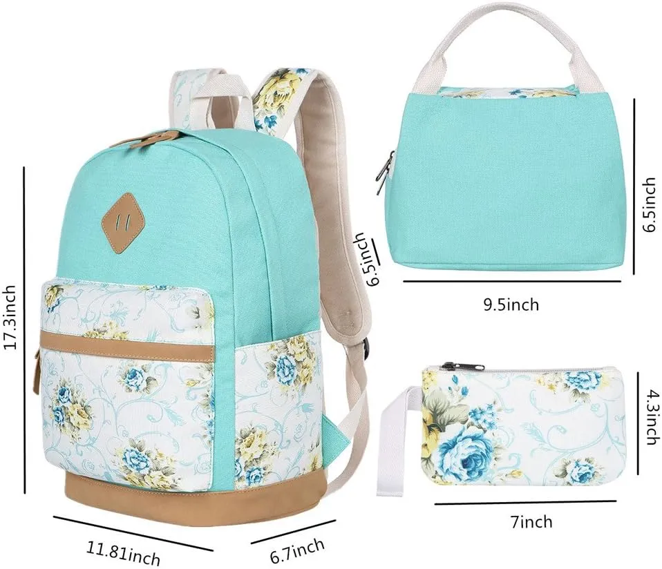 Bluboon Teens Backpack Set Girls School Backpack Lunch Box Pencil Bags Student Bookbags 3 in 1