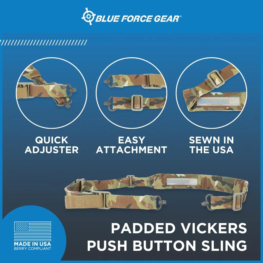 Blue Force Gear Padded Vickers Sling - 2 Point Padded Sling with Swivels - 57 – 67 inches